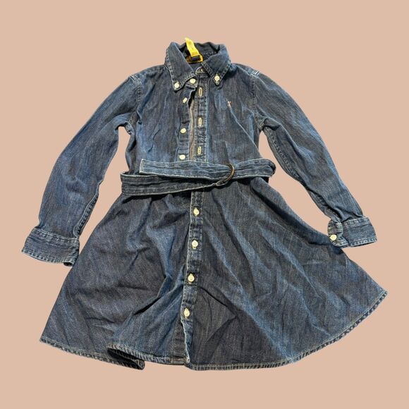 Polo by Ralph Lauren Other - Polo Ralph Lauren Girls Shirt Dress 4 Blue Denim Belted Waist Long Sleeve Collar